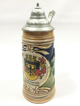 Wick Werke Vintage Bavarian Beer Stein,  Pewter Lid,  1960 