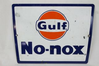 Vintage Gulf No Nox Porcelain Pump Plate Sign Gas Station Oil Rare Old