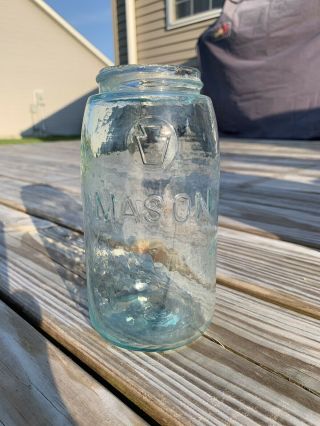 Keystone Mason Fruit Jar Sharp Quart Heavily Whittled