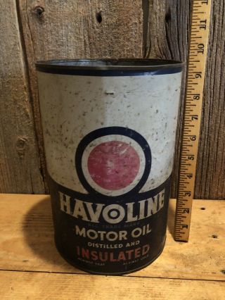 Vintage Antique 9 1/2 " Havoline Motor 5qt Oil Tin Gas & Oil Advertising Tin