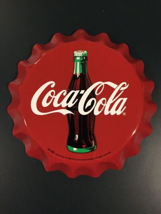 Rare 1998 11 Inch Coca Cola " Tacker Type " Sign Bottle Cap Coke Brand Sign