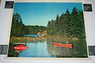 Vintage Grain Belt Beer Advertising Poster Canoe Fishing Lake Scene 6816