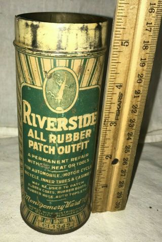 Antique Montgomery Ward Riverside Rubber Patch Outfit Tin Litho Car Tire Kit Can