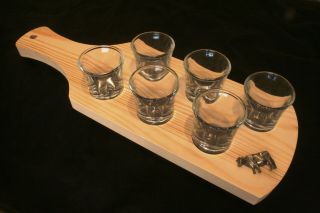 Dairy Cow Wooden Paddle Set Of 6 Shot Glasses Farming Gift 97