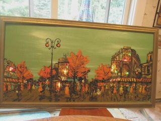 Mid - Century Vintage Lighted Oil Painting,  Large,  Fante,  Abstract Scene