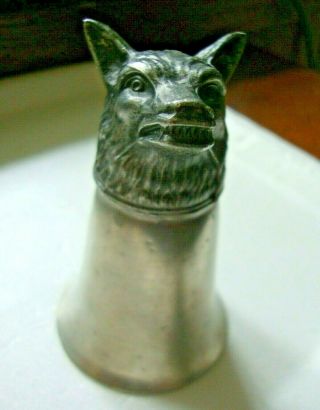 Vintage Fox Head Stirrup Cup Hunting Shot Glass Pewter 3 - 1/2 "