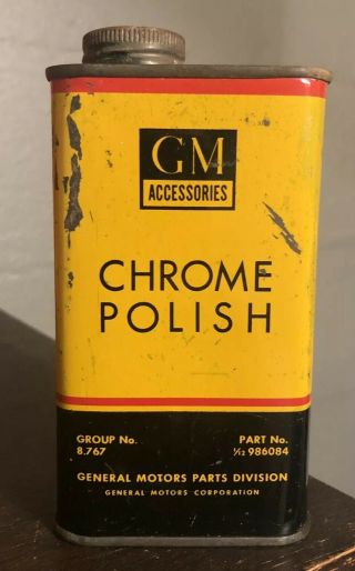 Vtg Gm Chrome Polish 8 Oz Oil Can Tin General Motors Accessories Rare Detroit Mi
