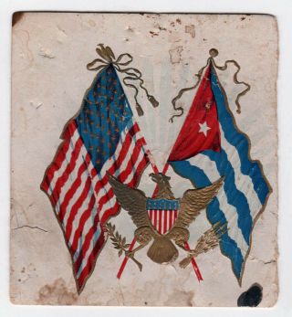 Antique Usa American Flag Cuba Cuban Flag Havana Blotter Leather Coat Of Arms