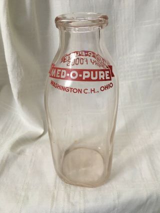 Vintage Quart Milk Bottle Med - O - Pure Dairy Washington Court House Ohio