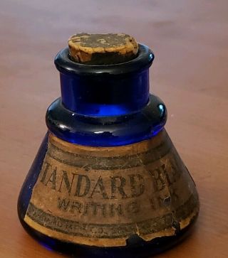 Standard Ink Co.  Partial Labeled Cobalt Cone Ink Bottle Baltimore Md Great Color