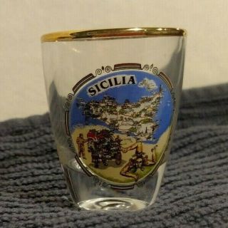 Vintage Shot Glass From Sicily Italy Gold Rimmed