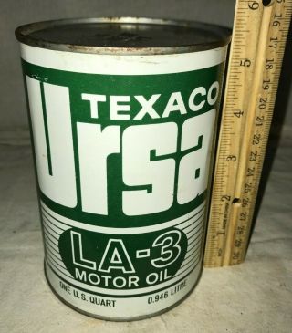 Antique 1qt Texaco Ursa La - 3 Motor Oil Tin Litho Can Gas Station Old