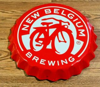 Belgium Brewing Tin Tacker Sign Craft Beer Mancave Bottle Cap 19 " Fat Tire