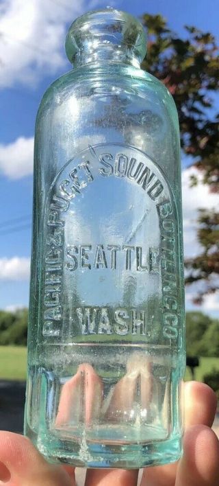 Rare Pacific & Puget Sound Bott Co Tombstone Hutch Soda Bottle Seattle Wash