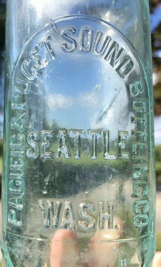 Rare Pacific & Puget Sound Bott Co Tombstone Hutch Soda Bottle Seattle Wash 2