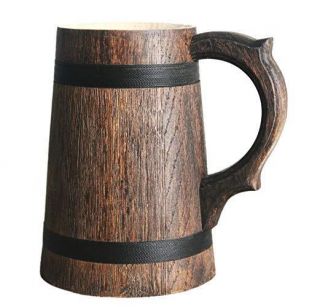 Beer Mug German Mugs Barrel Cup Wooden Natural Oak Wood Brown 23 Oz / 0.  7 L Gift