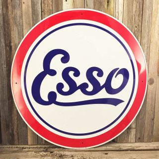 Esso Gasoline Gas Oil 24 " Large Embossed Round Metal Tin Sign Vintage Garage