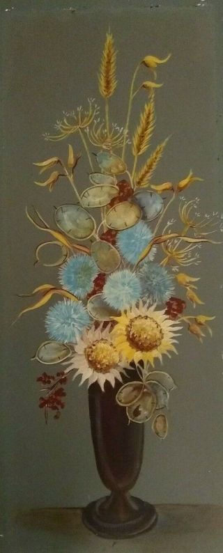 Vintage Fine Art Primitive Decorative Floral Still Life Oil Painting