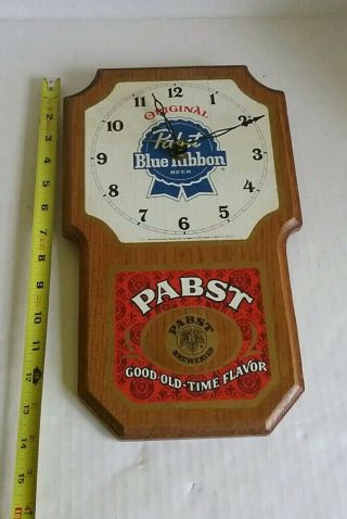 Vintage Pabst Blue Ribbon Good Old Time Flavor Open Face Wooden Wall Clock