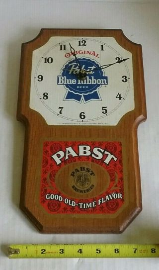 Vintage Pabst Blue Ribbon Good Old Time Flavor Open Face Wooden Wall Clock 2