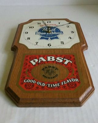 Vintage Pabst Blue Ribbon Good Old Time Flavor Open Face Wooden Wall Clock 3