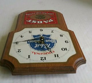 Vintage Pabst Blue Ribbon Good Old Time Flavor Open Face Wooden Wall Clock 6