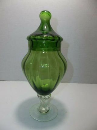 Vintage Italian Art Glass Apothecary Jar Green Optic