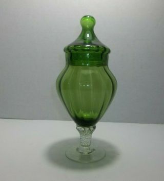 Vintage Italian Art Glass Apothecary Jar GREEN OPTIC 2