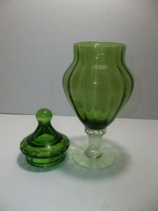 Vintage Italian Art Glass Apothecary Jar GREEN OPTIC 3