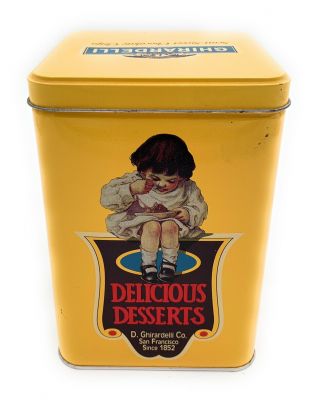 Ghirardelli Delicious Desserts Vintage Yellow With Hint Of Orange Tin Can 1996