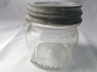 Vintage Clear BALL SPECIAL Ribbed WIDE MOUTH PINT Fruit Jar & Zinc Cap 3