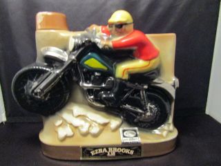 Ezra Brooks Whiskey Ceramic Motorcycle Decanter Motocross 1970 