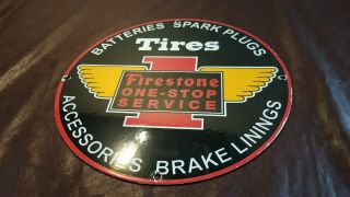Vintage Firestone Porcelain Gas Auto Batteries Tires Sales Service Station Sign