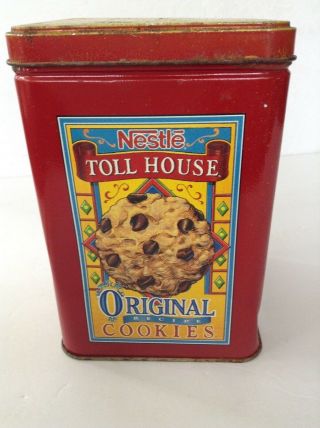 Vintage Nestle Toll House metal cookie tin Home made goodness,  Morsels semi sweet 3