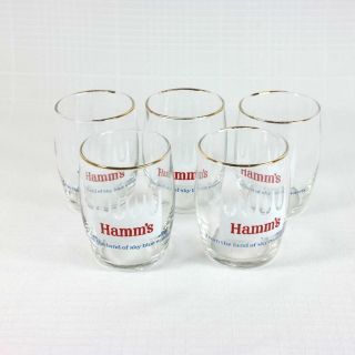 Set Of 5 Hamms Beer Barrel Sampler Glasses White Pine Trees Vintage 60s Barware