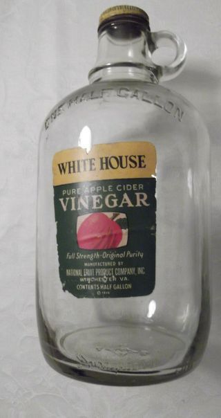 Vintage White House Half Gallon Vinegar Jug With Label And Cap Larger Loop
