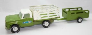 Vintage Nylint Farms Pickup Truck And Trailer Green Pressed Steel
