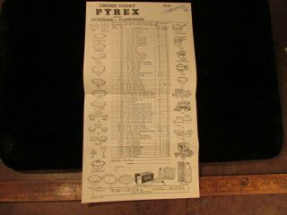 Vintage Advertising Brochure Pyrex Order Form Price Ovenware Glass Dishes 1949