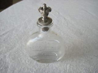 Antique Holy Water Bottle Embossed Glass Metal Sprinkler Crown Top