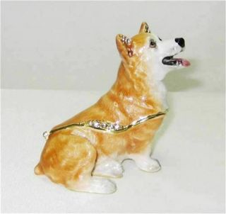 Royal Corgi Dog Jeweled Trinket Box w Matching Pendant 2