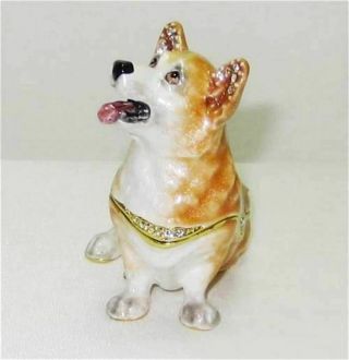 Royal Corgi Dog Jeweled Trinket Box w Matching Pendant 4