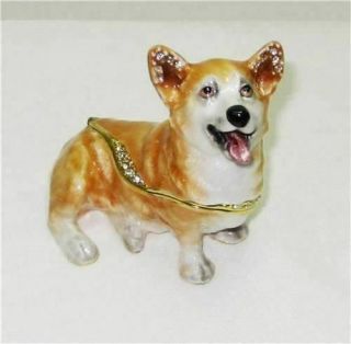 Royal Corgi Dog Jeweled Trinket Box w Matching Pendant 5