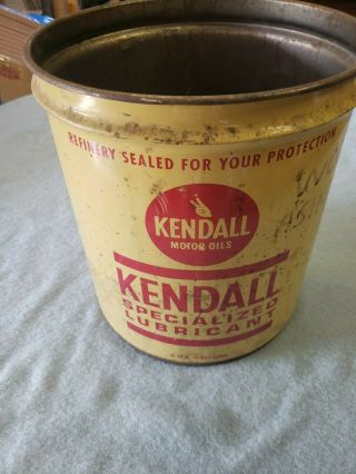 Vintage Kendall Specialized Lubricant 5 Gallon Can,  Motor Oil,  Yellow