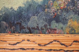 VTG Antique Signed Landscape Oil on Board Painting Pyrography flemist art frame 2