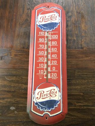 Vintage Advertising Pepsi - Cola Double Bottle Cap Thermometer 27 " Red Sign