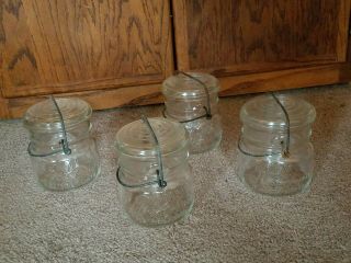 4 Vintage Clear Ball Eclipse Wide Mouth Pint Jar With Wire Bail & Lid