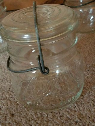 4 VINTAGE CLEAR BALL ECLIPSE WIDE MOUTH PINT JAR WITH WIRE BAIL & LID 2