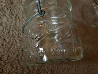 4 VINTAGE CLEAR BALL ECLIPSE WIDE MOUTH PINT JAR WITH WIRE BAIL & LID 3