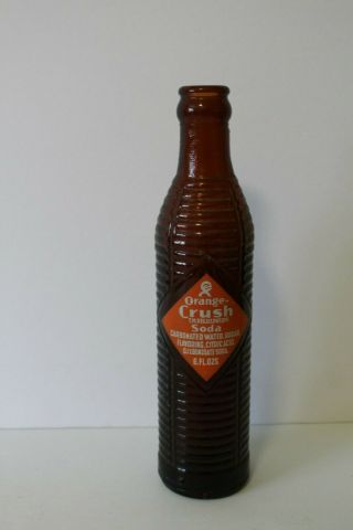 Vintage Orange Crush Bottle Amber Ribbed Design 6 Oz Hancock Mi.