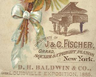 Nyc Trade Card,  Baldwin & Co,  J & C Fisher,  Pianos,  1885 Louisville Expo.  Z845
